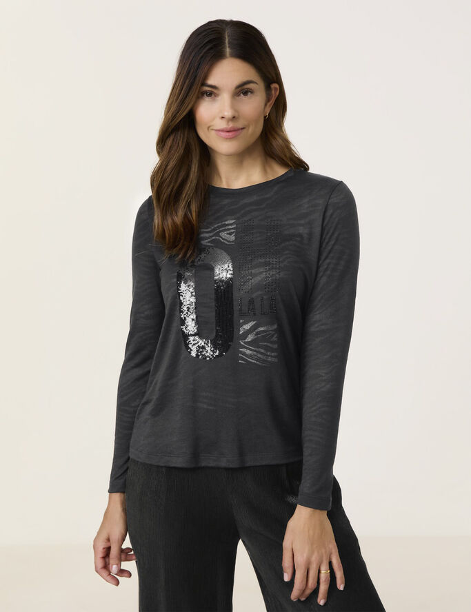 Gerry Weber T-SHIRT 1/2 SLEEVE Black burnout animal aop