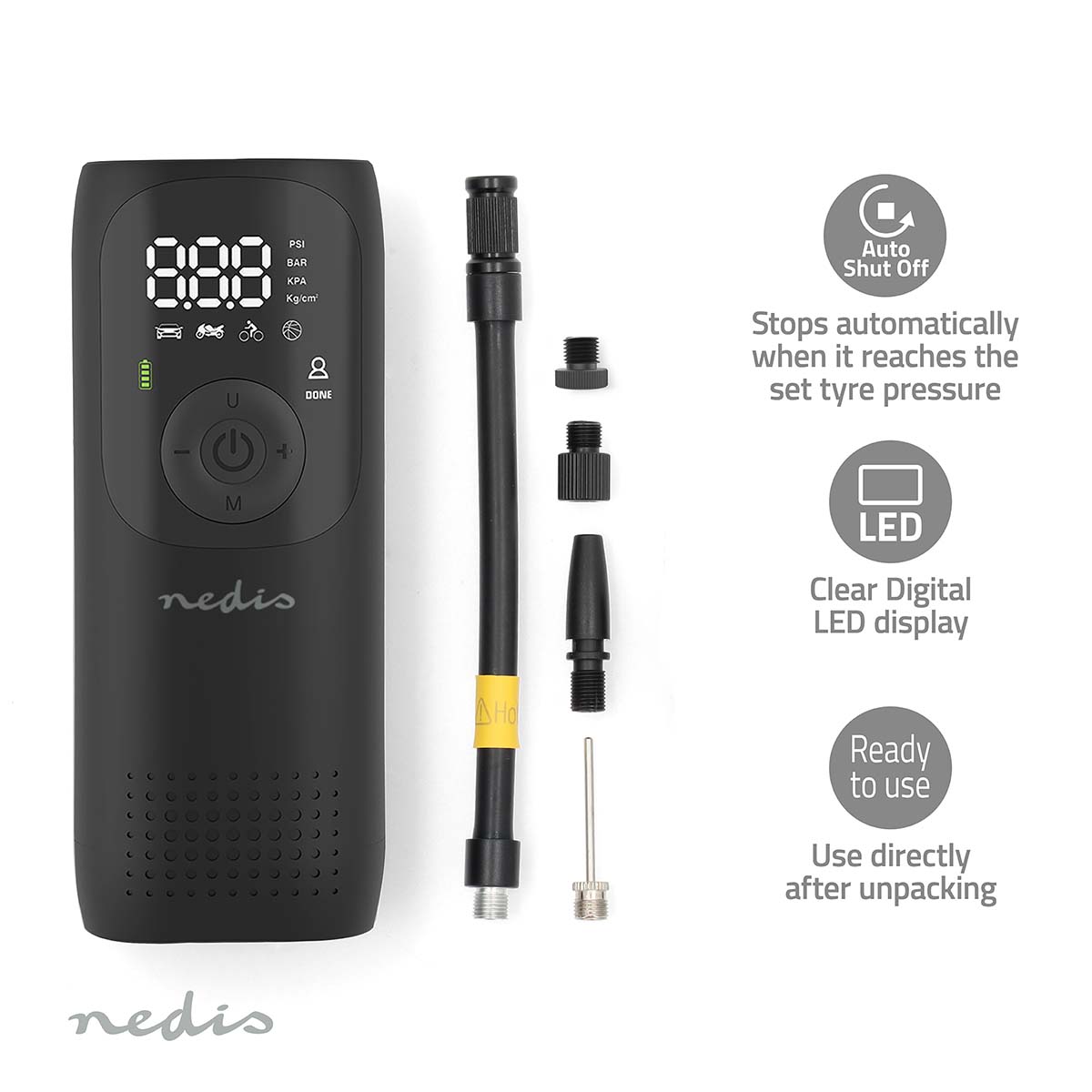 Nedis paac10bk oplaadbare luchtcompressor - zwart