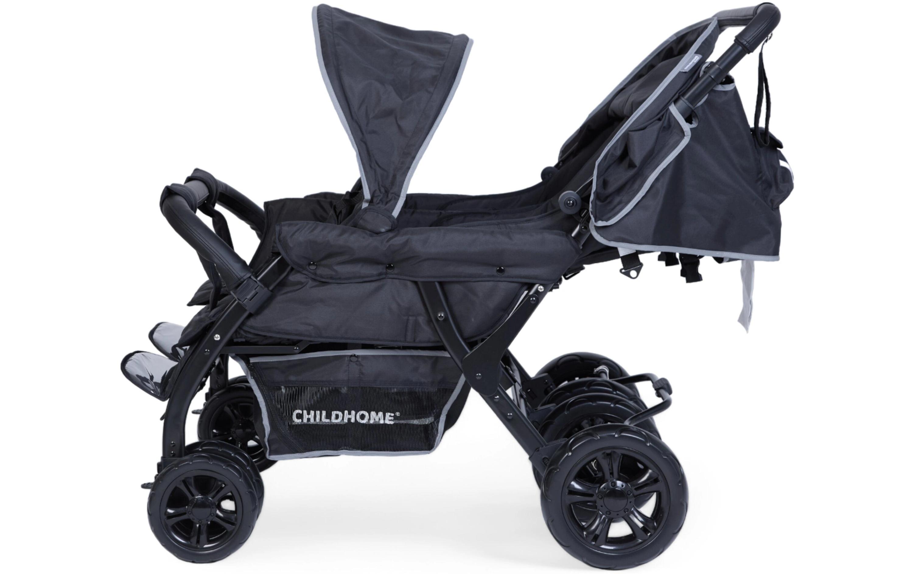 Mehrlingswagen Quadruple, Schwarz<br>Geschwisterkinderwagen mit Regenschutz und Sonnenschutz