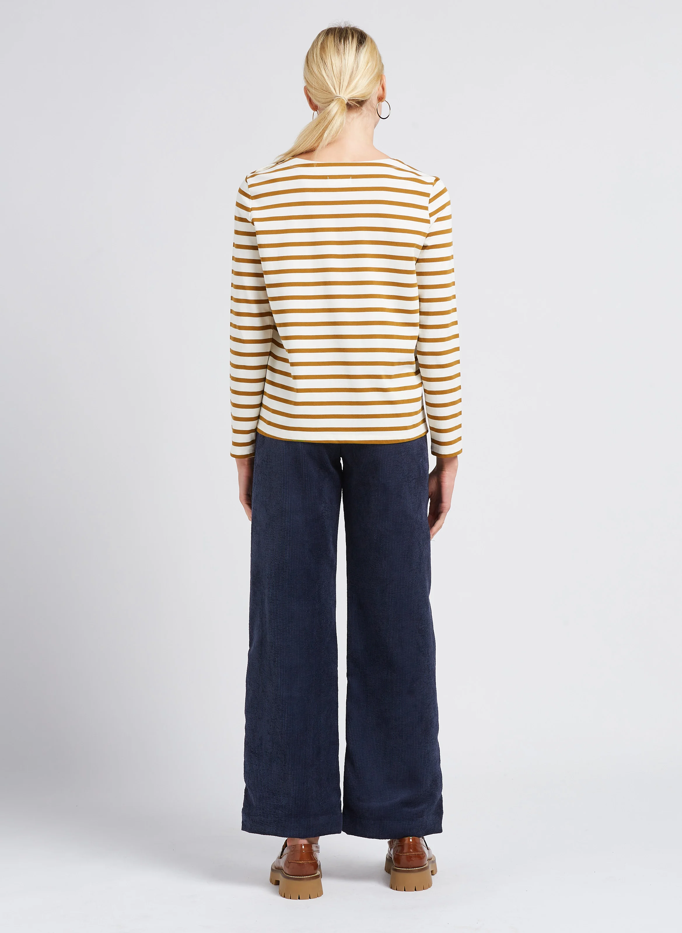 ONLY - Pantalon large taille haute côtelé | Bleu