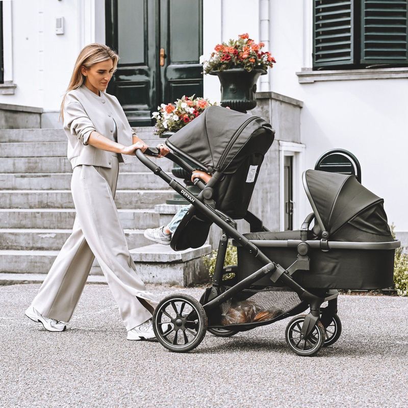 Deryan - Evy V2 - Duo Kinderwagen - Zwart - Uitbreidbaar met Reiswieg
