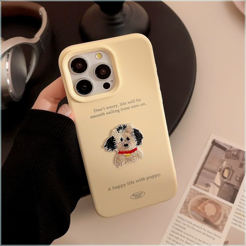 Voor het geval dat - Geborduurd puppy-hoesje voor mobiele telefoon - iPhone 16 / iPhone 15 / iPhone 14 / iPhone 13 / iPhone 12