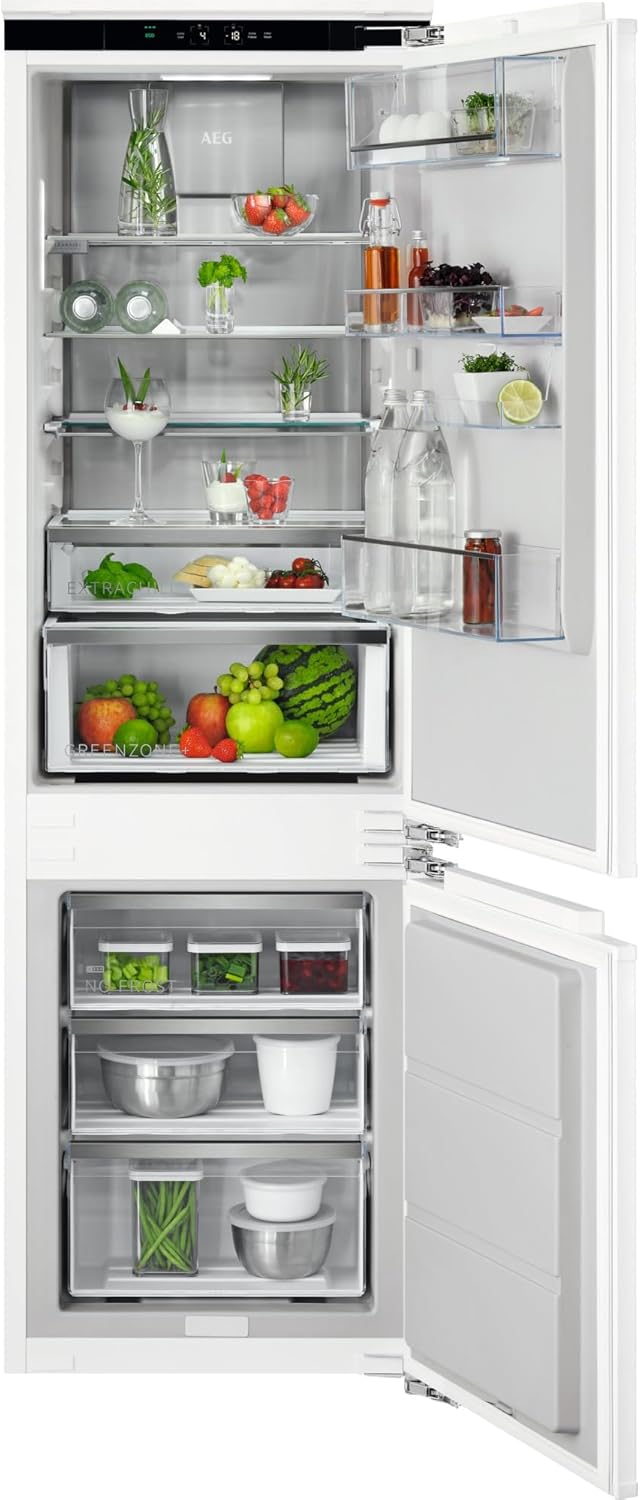 AEG Einbau-Kühl-Gefrier-Kombination 178cm, von Stiftung Warentest mit Gut (2,0) Bewertet, Serie 8000: 360°Cooling Optimale Luftfeuchtigkeit, Kühl- (182L) und Gefrierraum (62L), NoFrost, TSC8M181BC