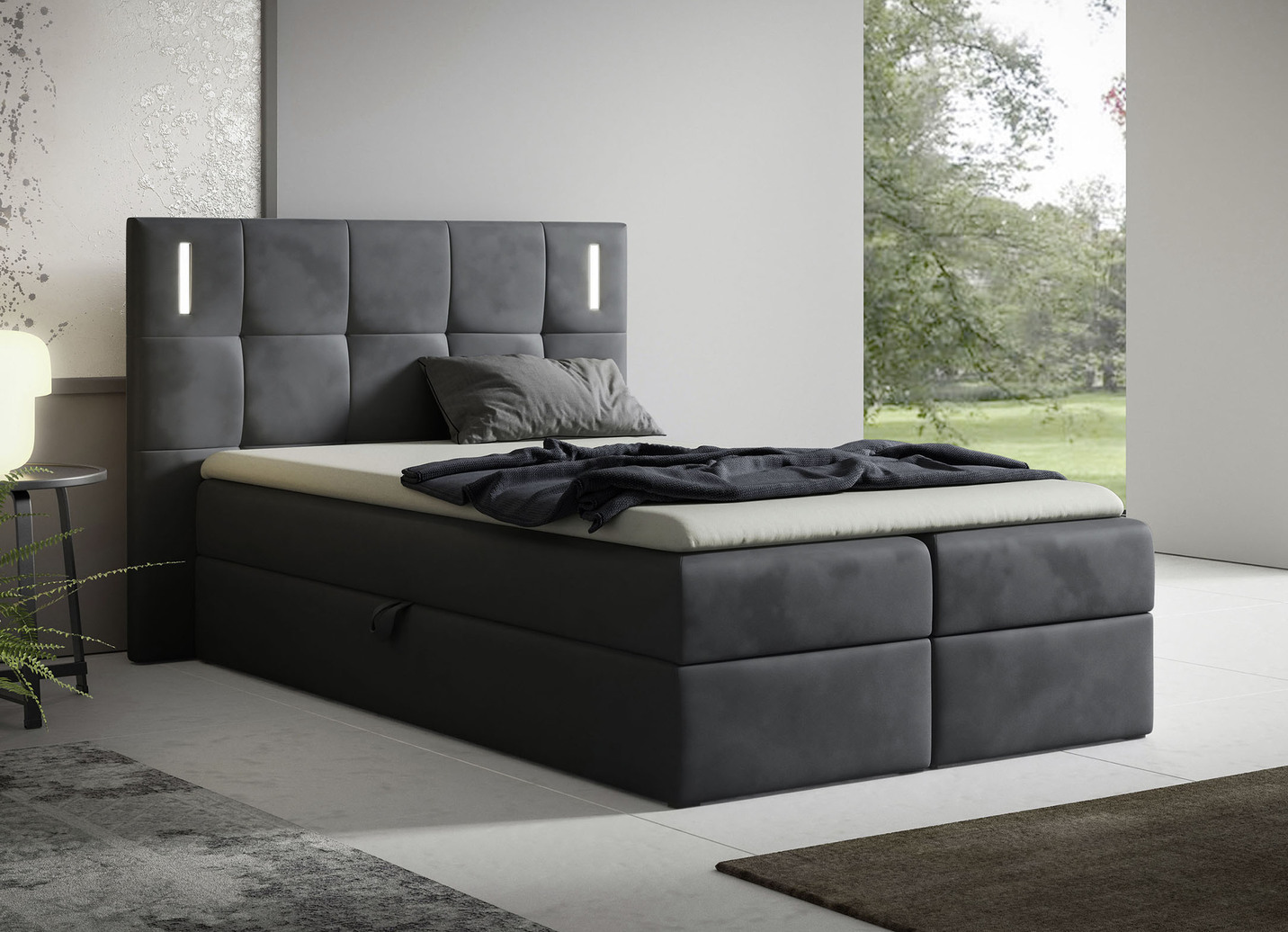 Boxspringbett mit LED-Beleuchtung und Topper