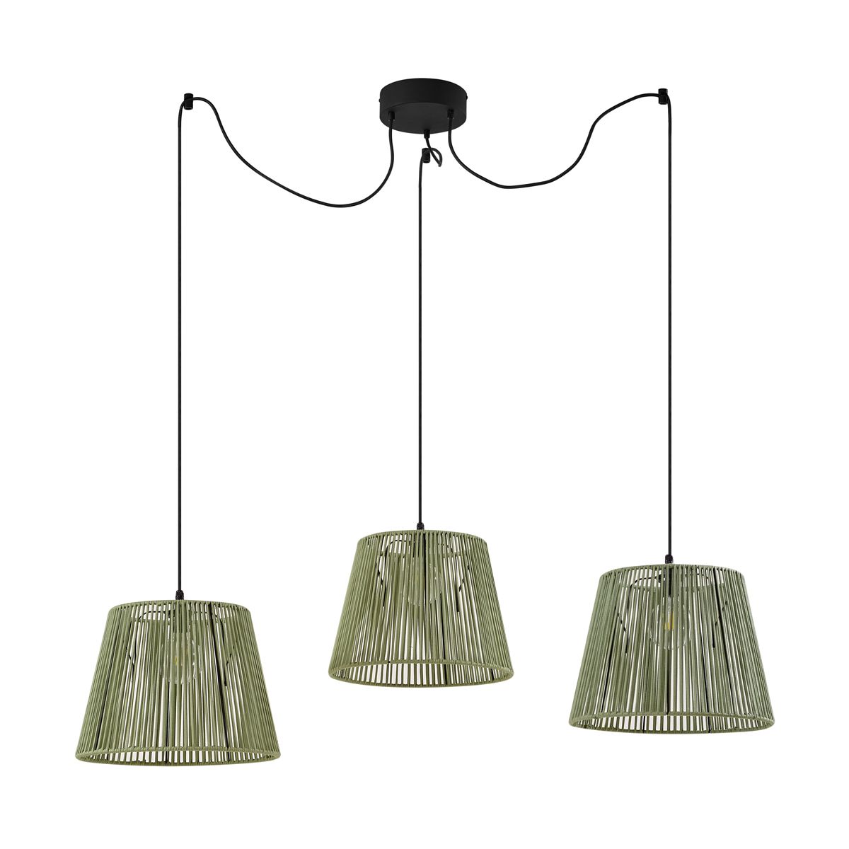 Buiten hanglamp zwart met groene kappen van touw 3-lichts IP44 - Cava Jayla