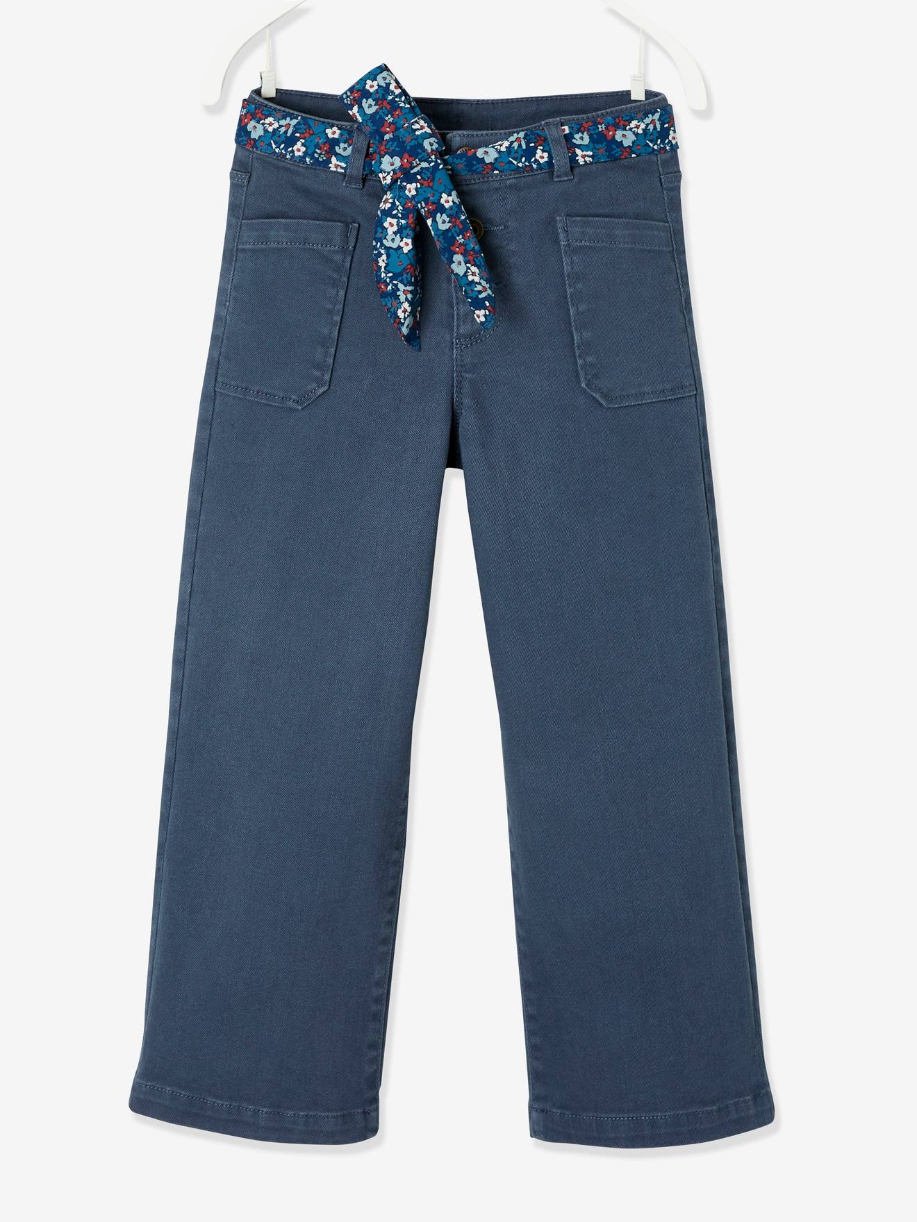 Calça cropped de pernas largas para meninas, lisa, cinza médio