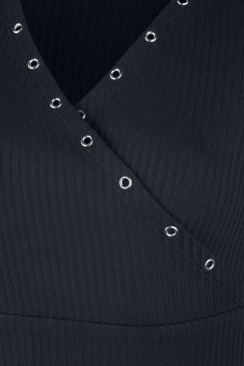 Haut Manches Longues Noir Avec Œillets & Col En V | Black Premium by EMP T-shirt manches longues