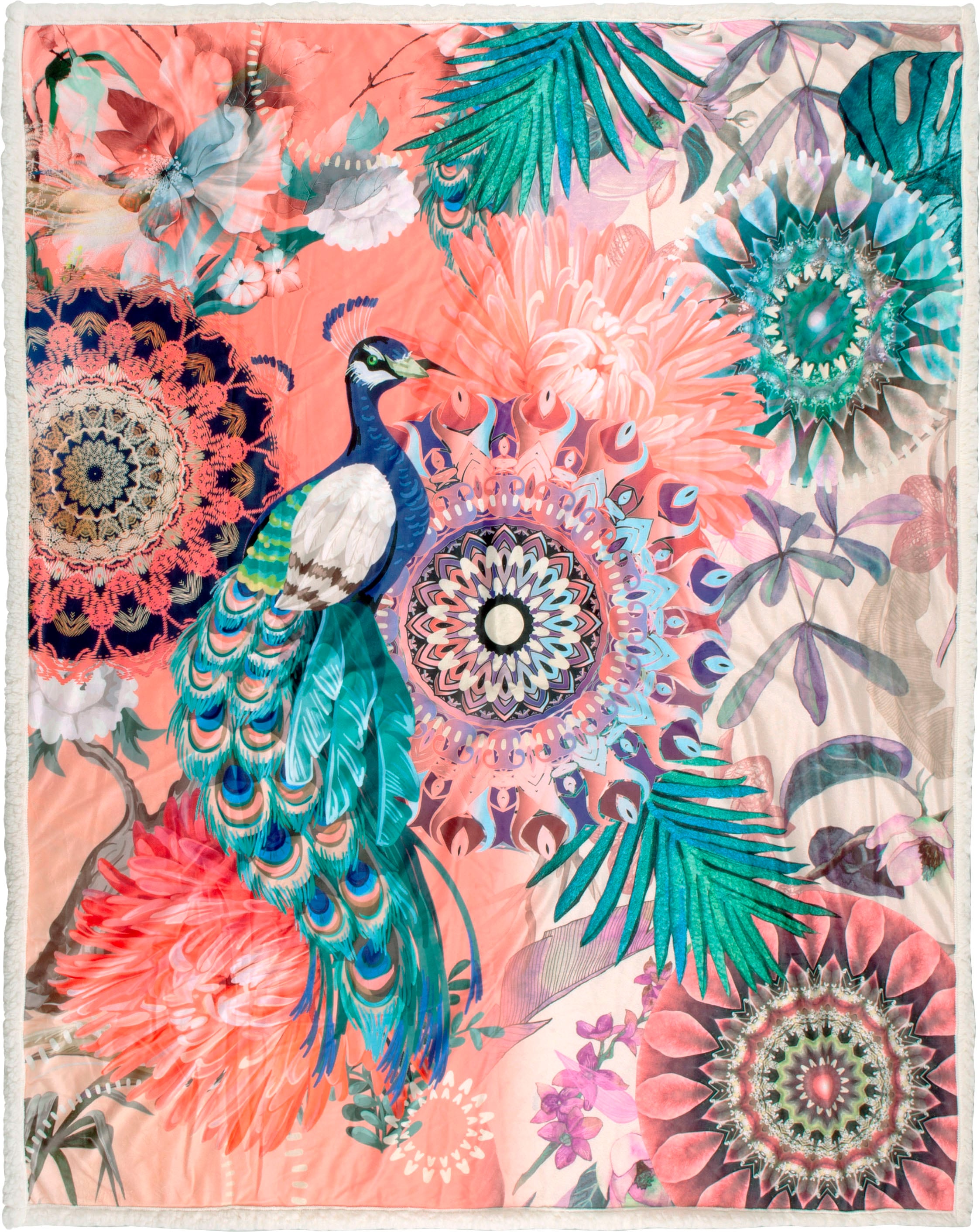 hip Plaid »Ximena« Sehr Weich, Kuscheldecke, 130x160 cm, Wendeoptik, Mandala, Bunt Pfau