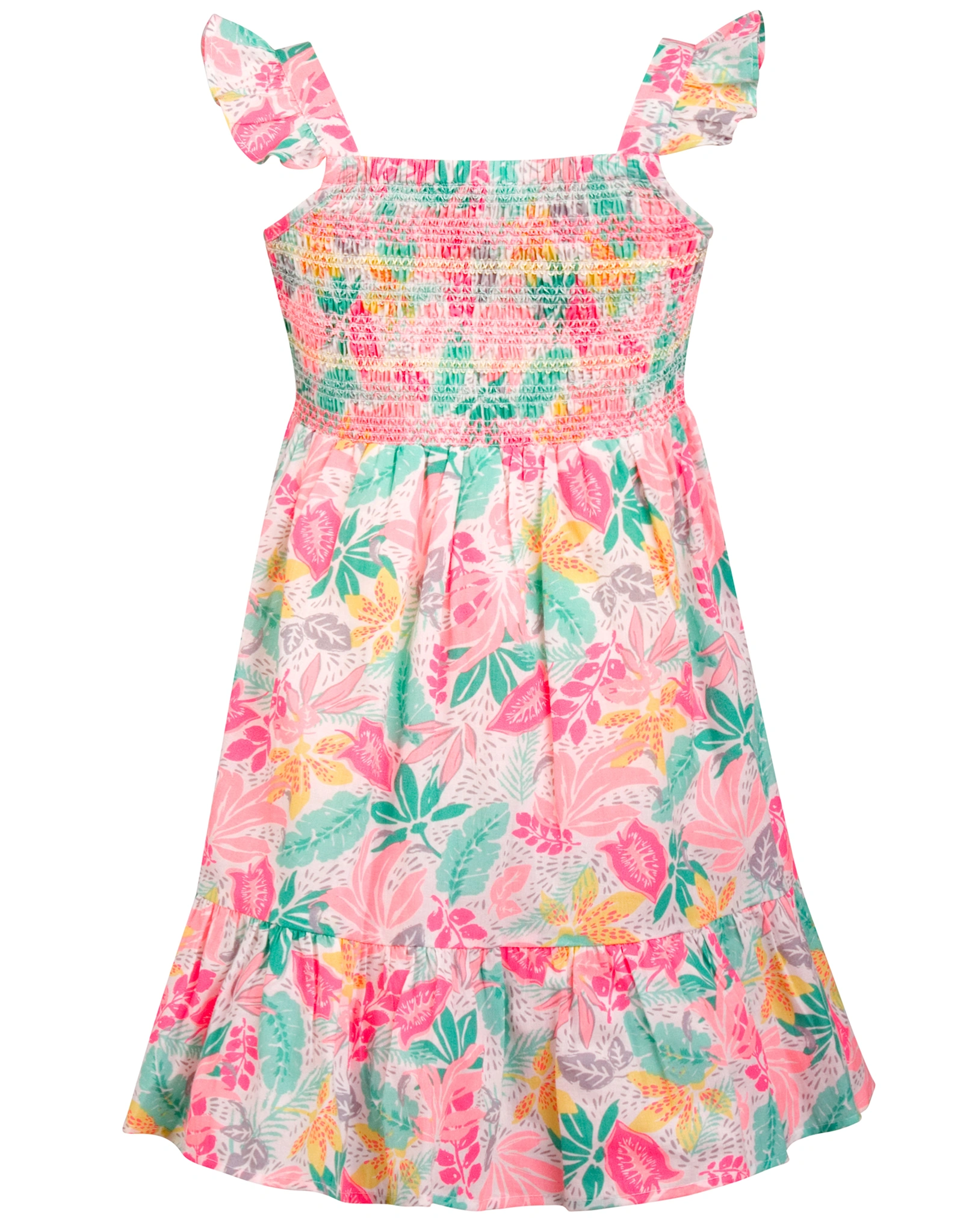 Trägerkleid TROPICAL FLOWERS in neon coral