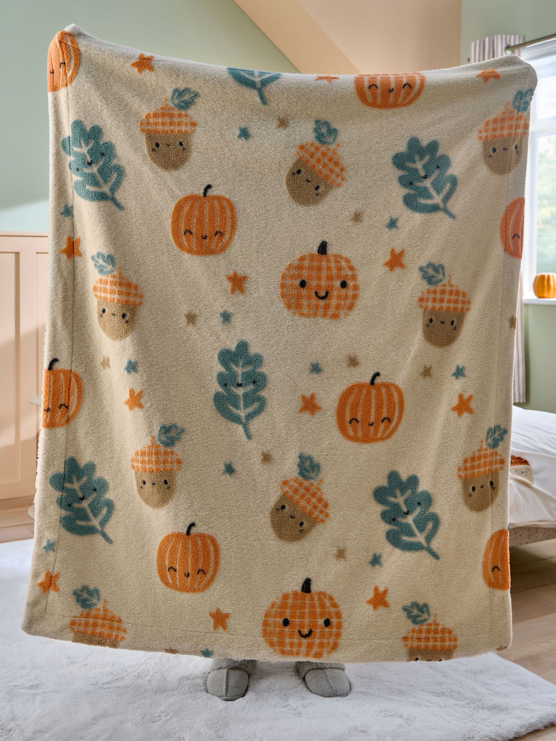 Fleece bedloper met pompoenprint