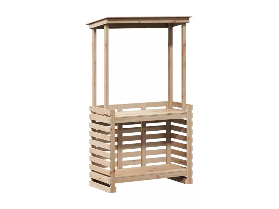 Table de bar d'extérieur et toit 112,5x57x195,5 cm bois massif