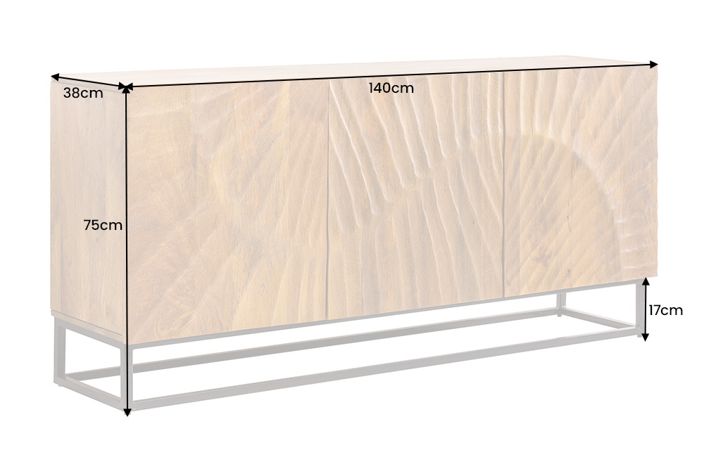Massives Sideboard SCORPION 140cm braun Mangoholz aufwendige 3D Schnitzereien