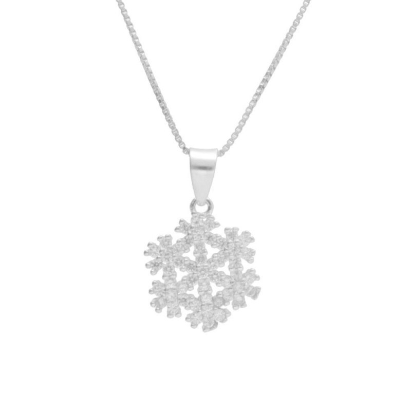 Collier Argent 925/000 Rhodié - Flocon Pavé de Zirconiums