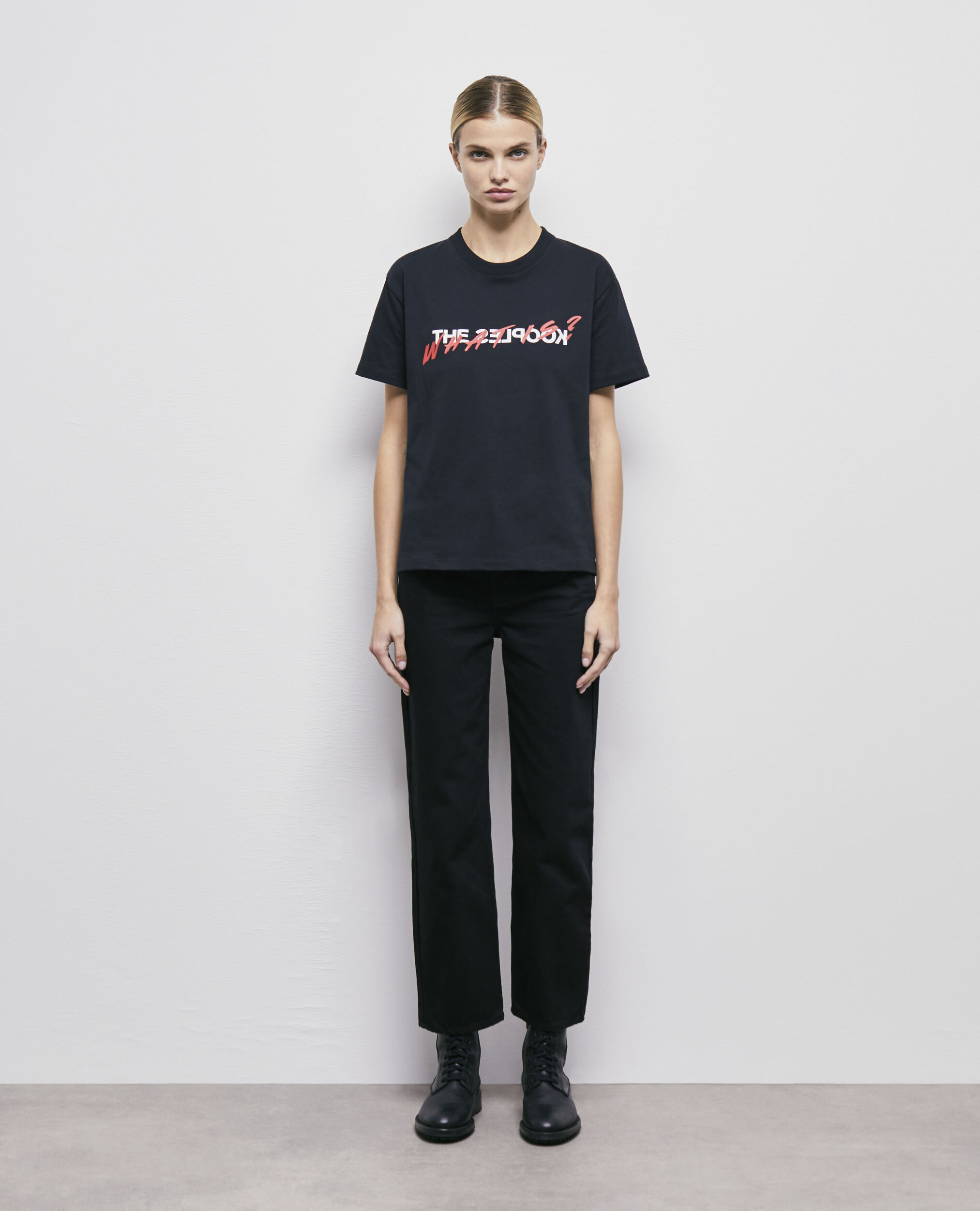 T-shirt noir coton imprimé What is