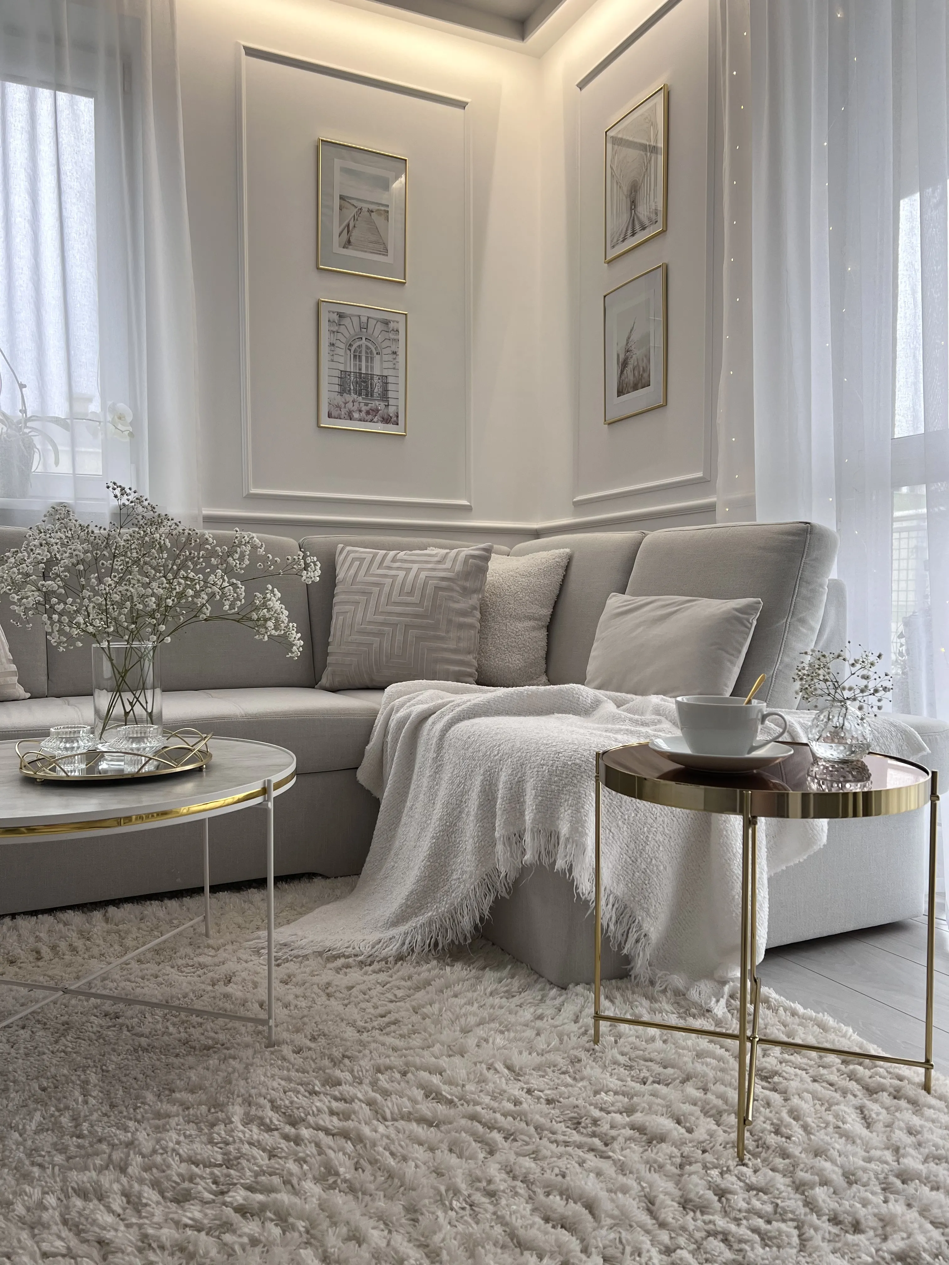 Salontafel QUINCY Veiligheidsglas Marmer/goud