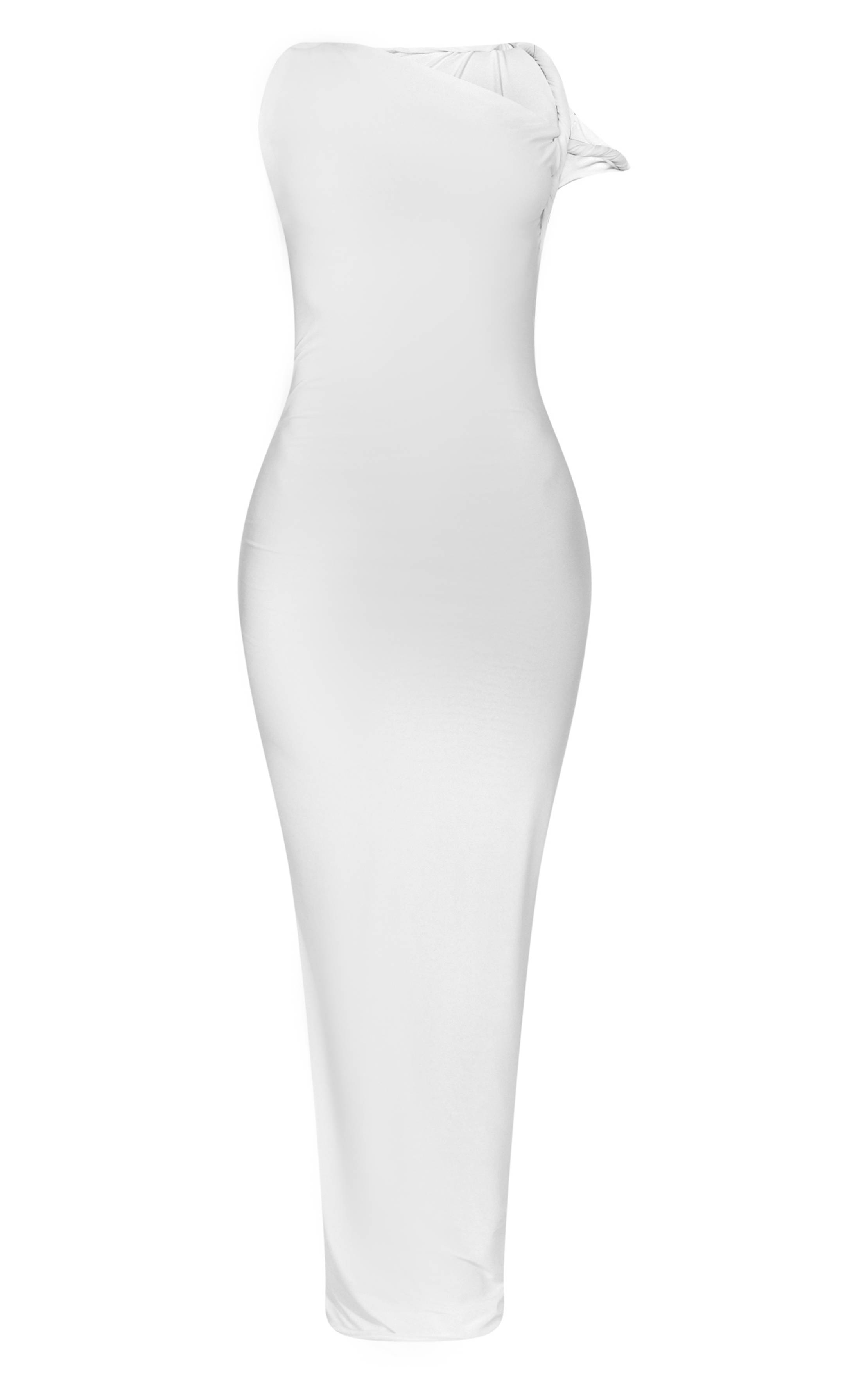 Crème Robe Maxi Moulante Petite Avec Détail Torsadé Aux Épaules