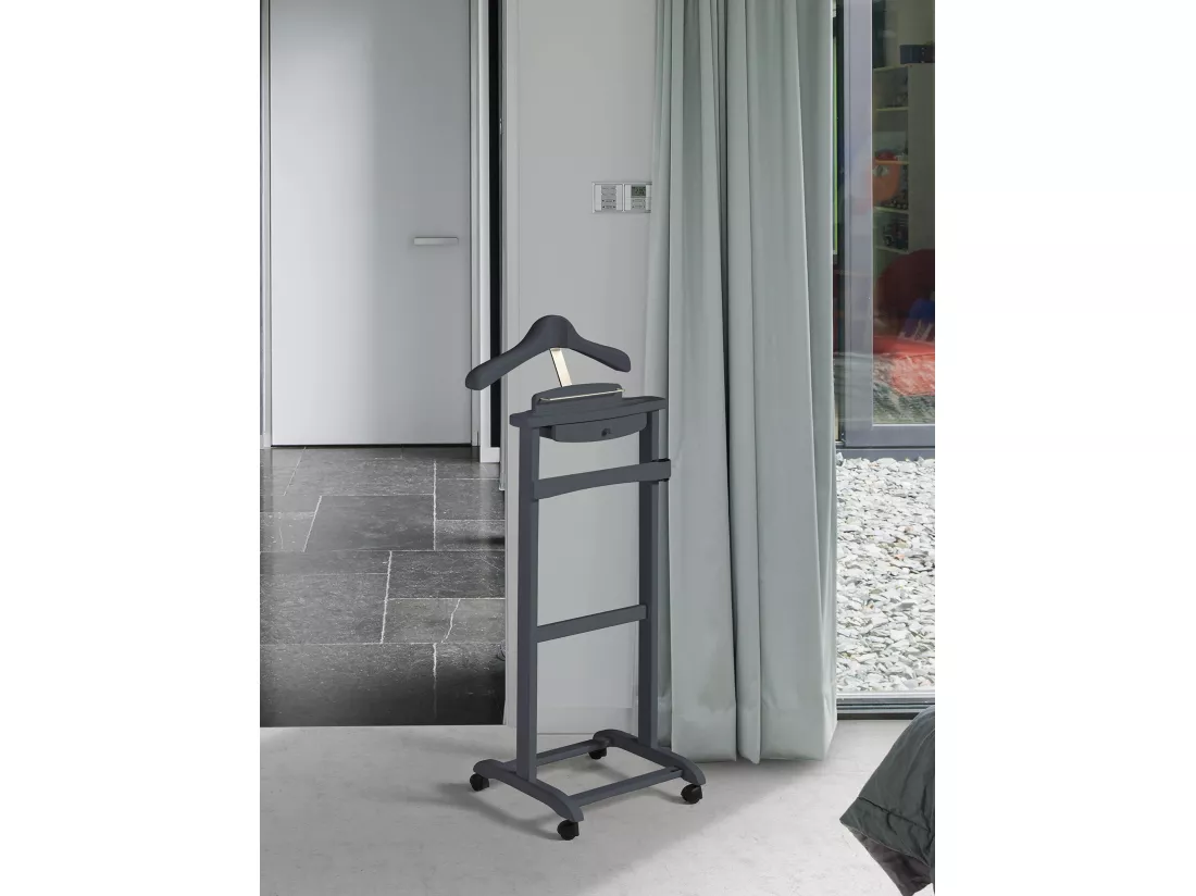 Valet de nuit à roulettes - H110cm x L47cm x P35cm - hêtre massif gris graphite - Rennes