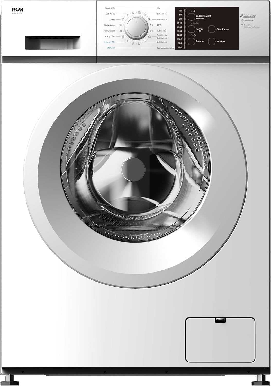 PKM Waschmaschine WA6-1000A | Energieeffizienzklasse A | 16 Programme | BLDC Motor | Kindersicherung | ECO - Programm | Display