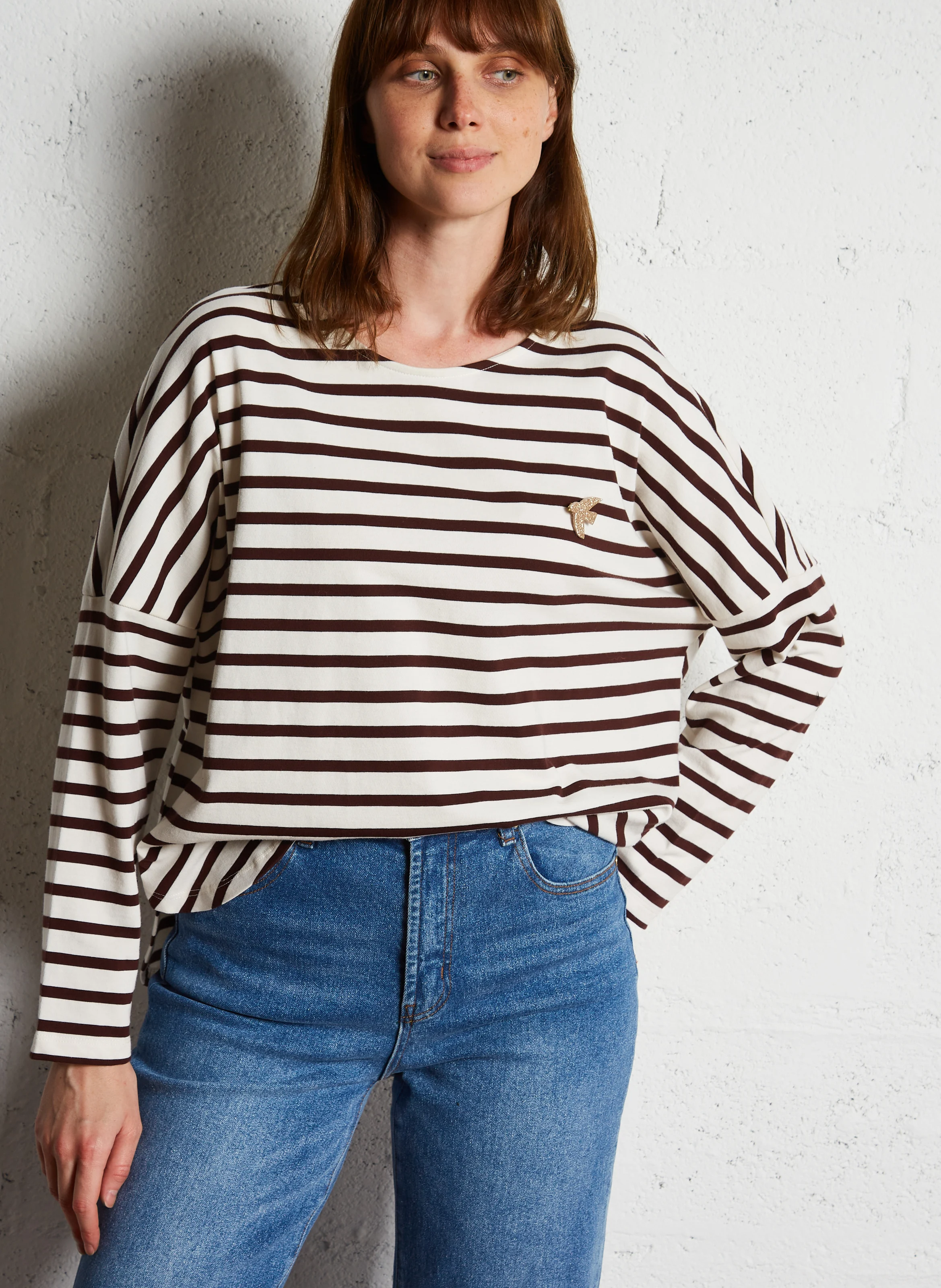 FILLY - Tee-shirt manches longues rayé en coton | Marron