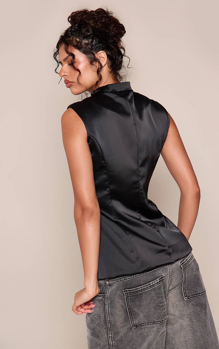 Noir Gilet En Satin À Col Mao