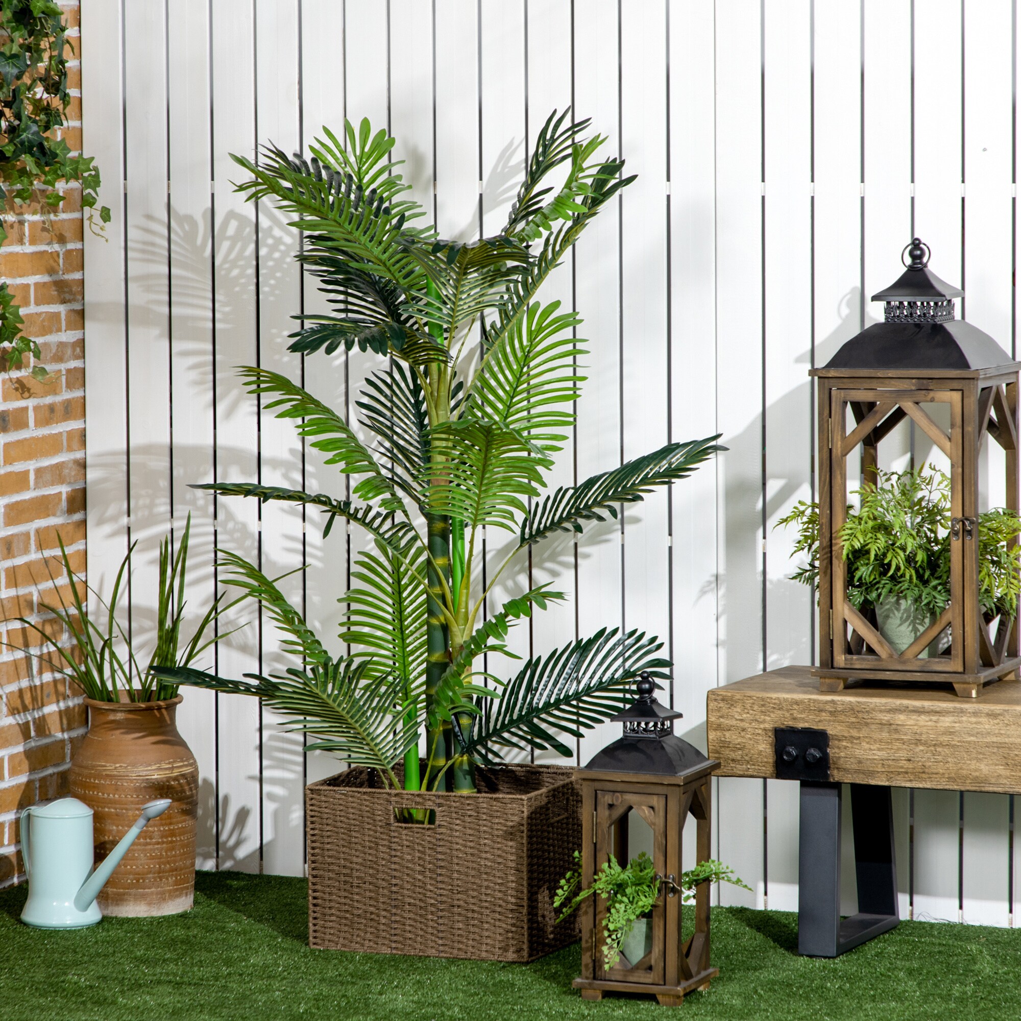 HOMCOM Künstliche Pflanze mit Übertopf grün 19,5L x 19,5B x 150H cm