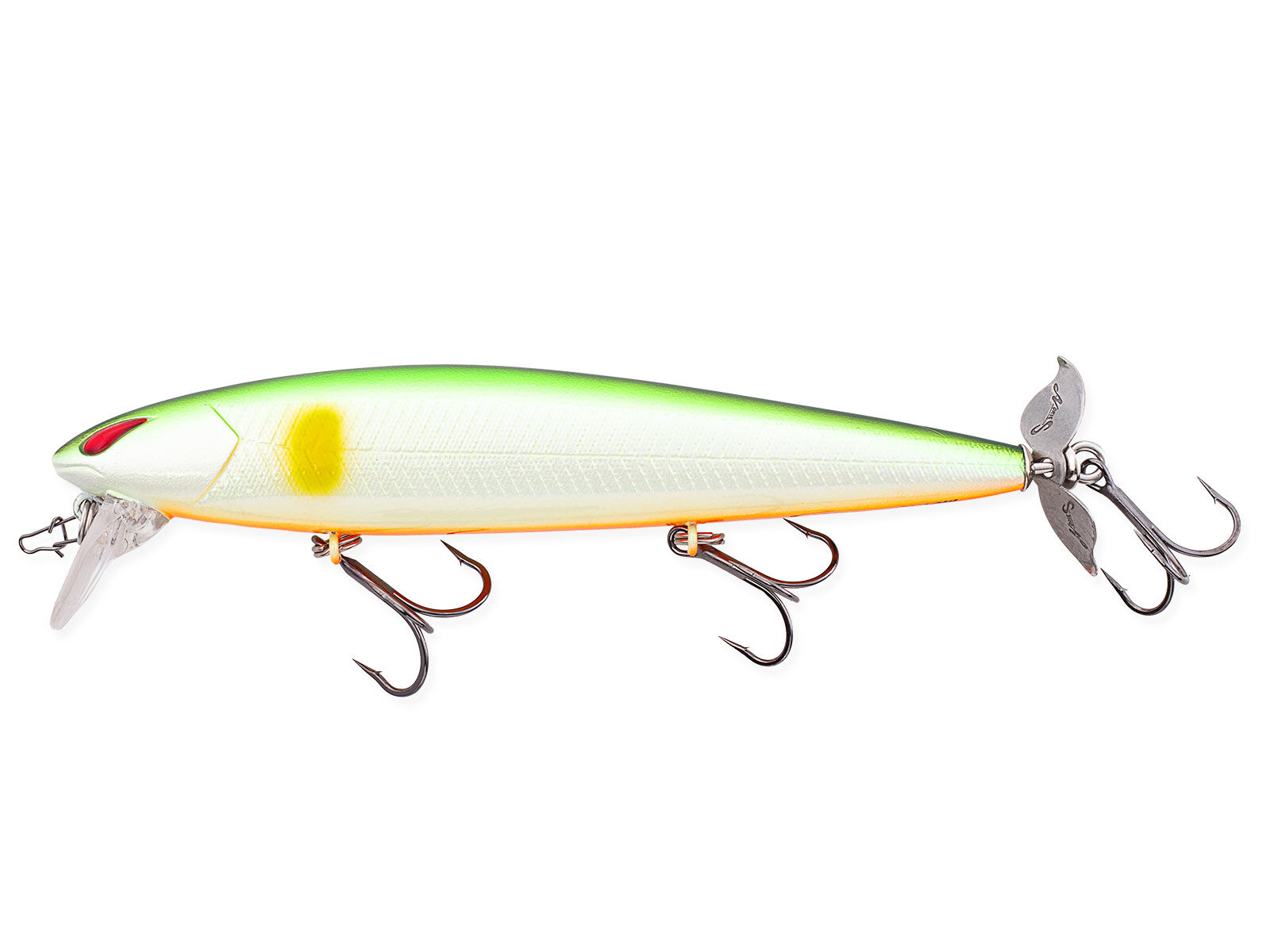 Laydown Minnow WAKE Prop Plus (298) Lime Ayu/Orange Belly(Nories)
