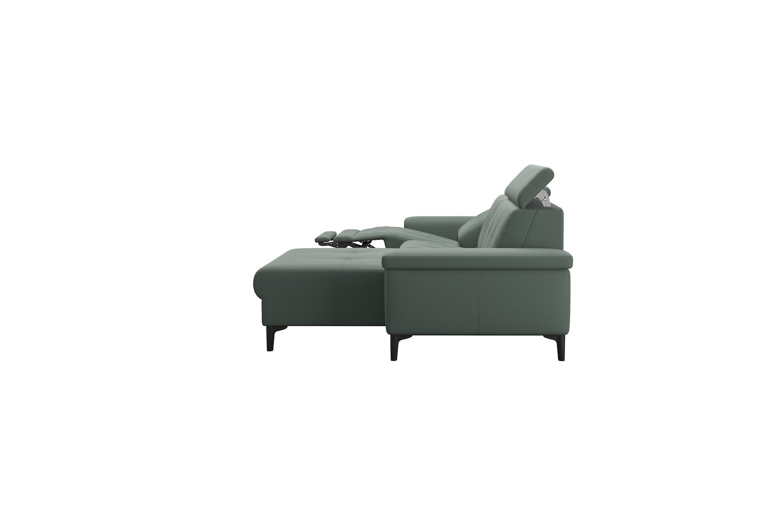 Anna 2-seter (PM) med LS (L) Hud Paloma Sage Green med A2 arm og polerte organiske sort alu ben, 14 cm. (Power-Manual)