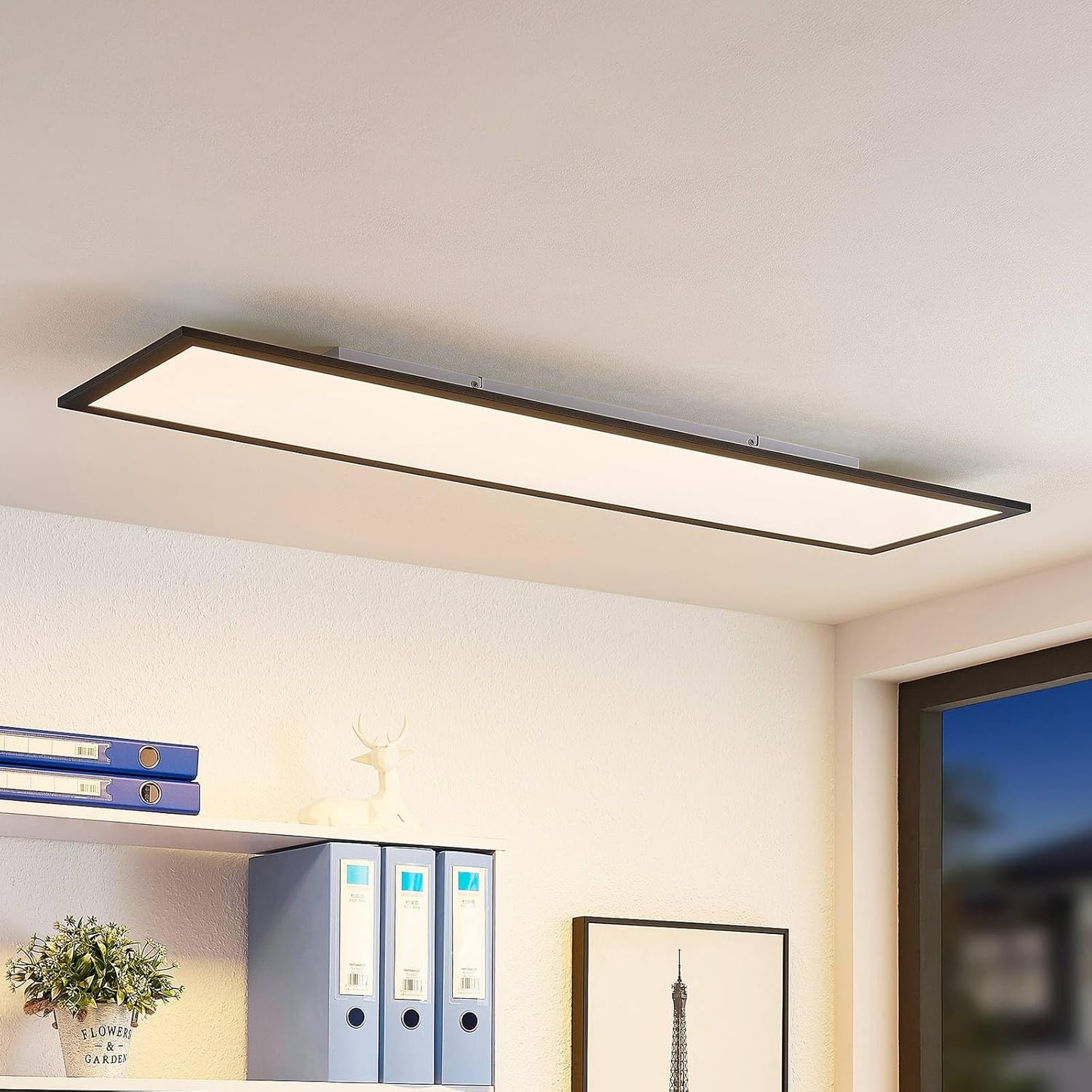 Lindby LED Panel Nelios dimmbar mit Leselampe (Modern) in Schwarz aus Aluminium (1 flammig,) - Bürolampe Deckenlampe Deckenleuchte Lampe Wohnzimmerleuchte