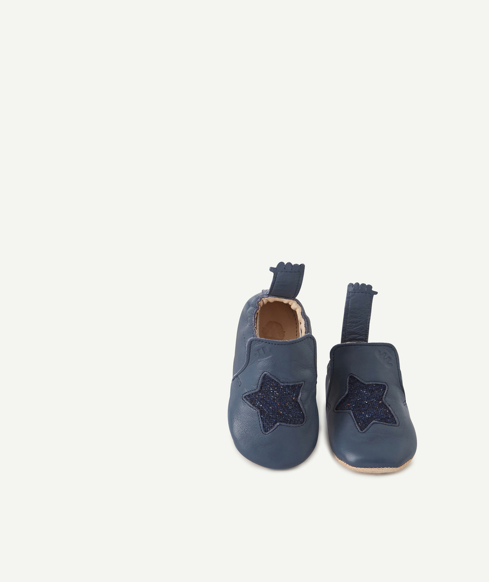EASY PEASYLES CHAUSSONS EN CUIR BLEU MARINE AVEC ÉTOILES