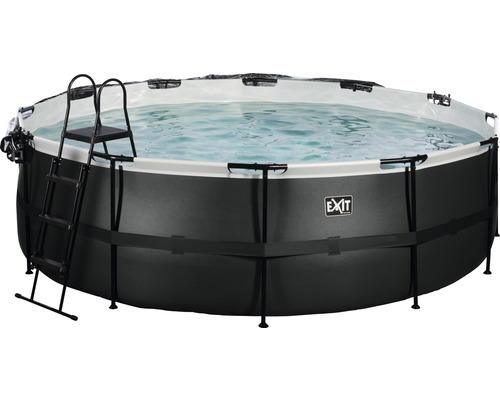 Opbouwzwembadset EXIT BlackLeather Style rond Ø 450x122 cm incl. zandfiltersysteem, afdekking & ladder zwart