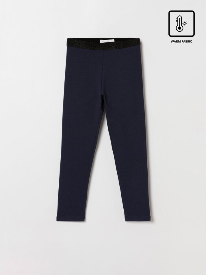 Calça legging básica de fleece - Azul-marinho