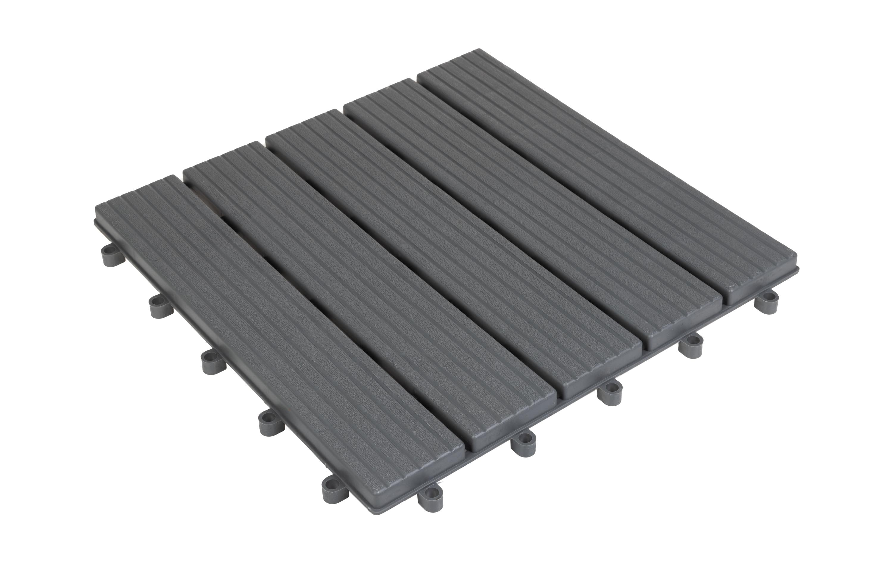 Balkon-& Terrassenplatten Grau, 30 x 30 cm, 6 StückSet aus 6 Kunststoff-Fliesen in Lamellenoptik
