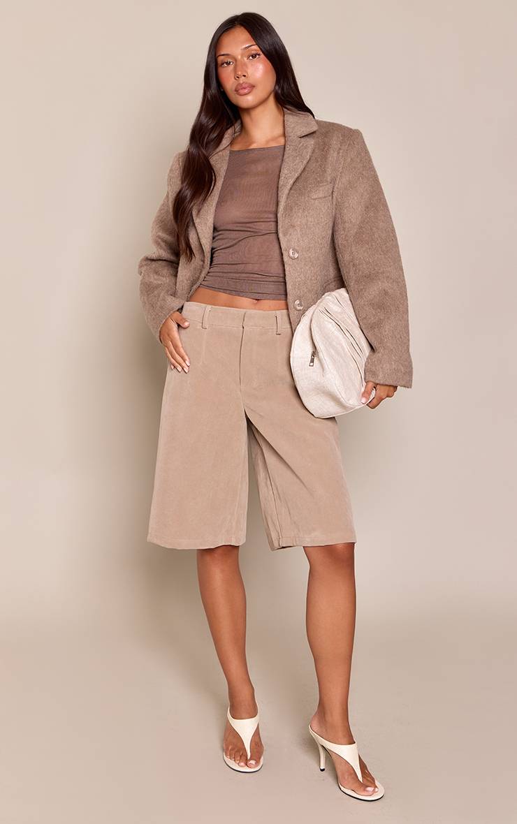 Gris Souris Blazer Oversize Effet Laine Brossée