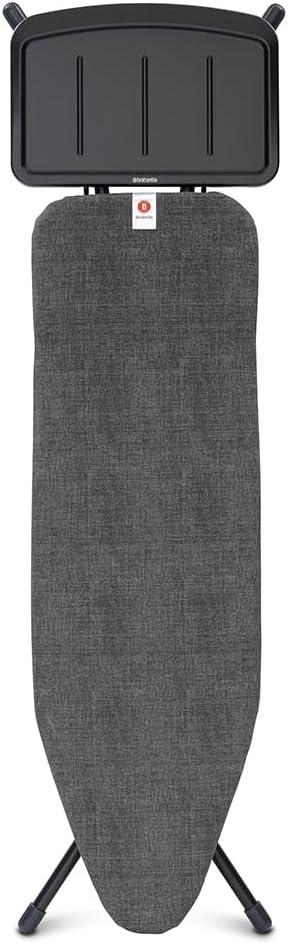 Brabantia - Bügelbrett B - für Dampferzeuger - Extra großer Metallständer - Höhenverstellbar - Solider Vierfußrahmen - Leicht versetzbar - Geräte bis zu 40 x 22 cm - Denim Black - 124 x 38 cm