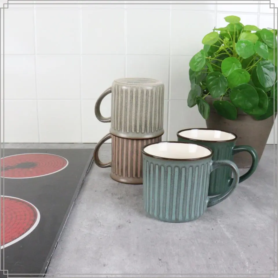 OTIX Koffiekopjes met Oor Koffietassen Set van 8 Aardewerk 250 ml MOSS