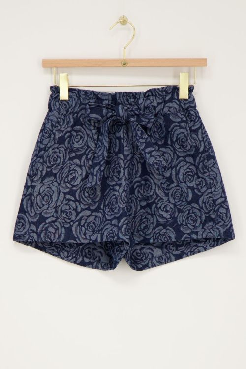 Blauwe denim short met rozen