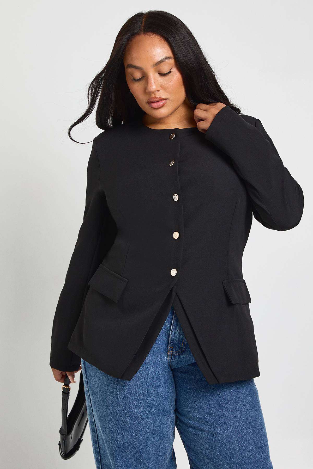 boohoo Blazer Plus boutonné à ourlet fendu