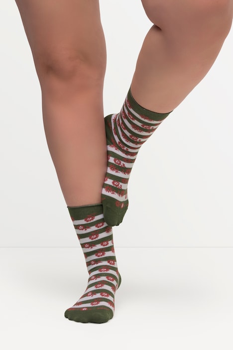 Socken, 3er-Pack, Blümchen, Rollkante