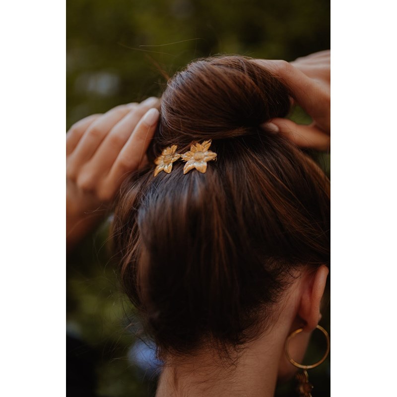 barrette fleurs doré à l'or fin - HESPÉRIS