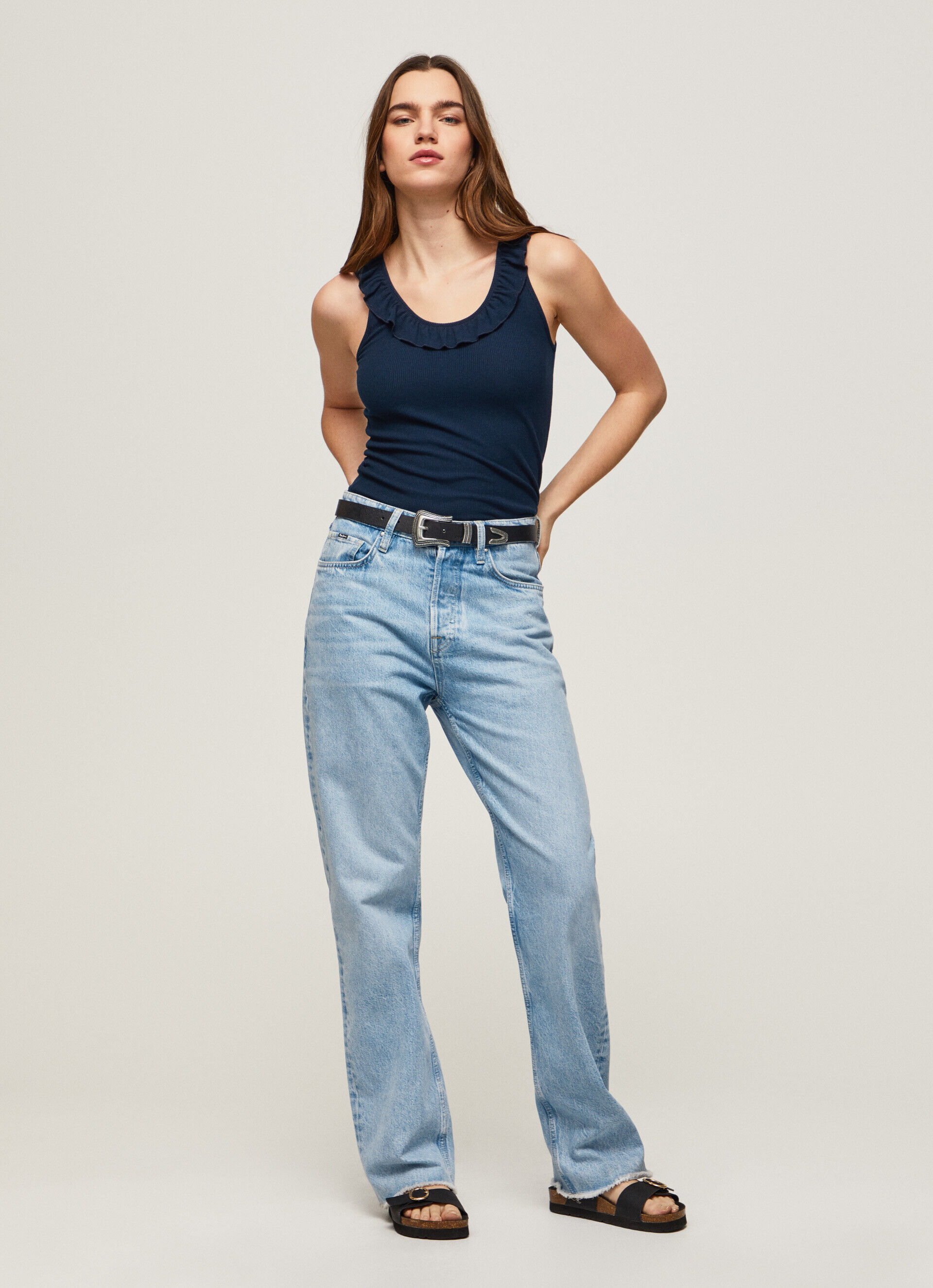 Camiseta com gola franzida - azul Dulwich