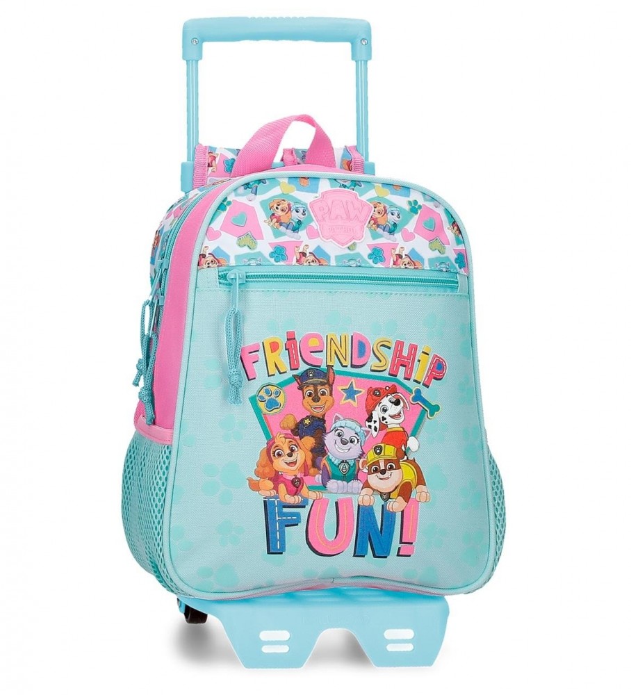 Mochila pré-escolar Joumma Bags Paw Patrol Friendship Fun 28cm com rodinhas turquesa