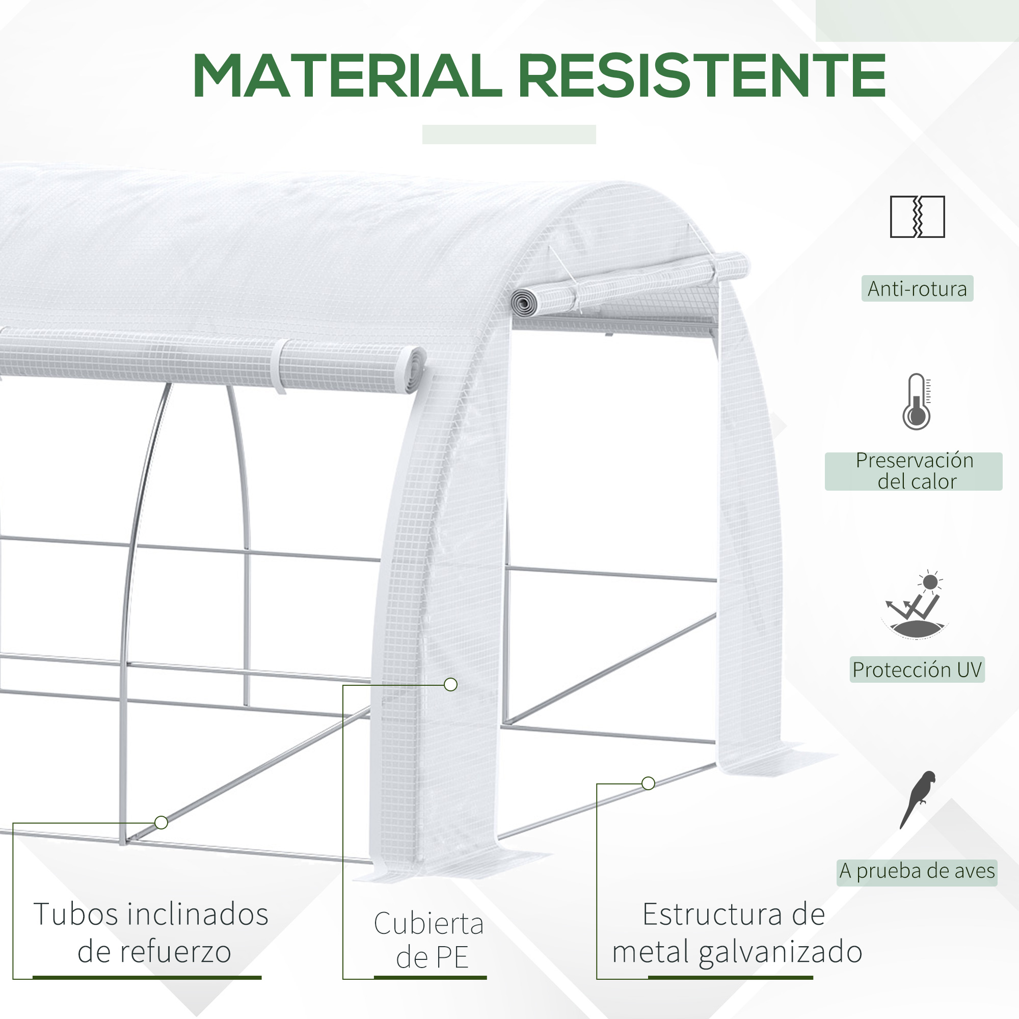 Estufa de jardim Outsunny 6x3x2 m com porta e 12 janelas de enrolar, feita de polietileno de 140 g/m² e aço galvanizado, para cultivo de plantas e flores, branca.