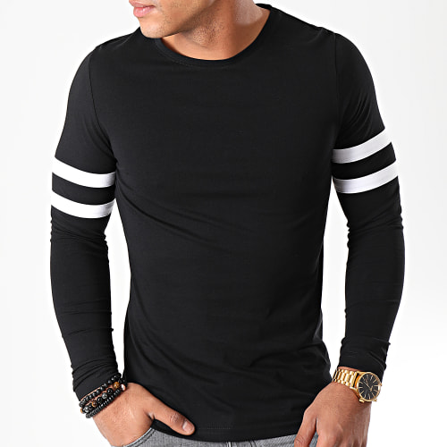 Tee Shirt Manches Longues Avec Bandes Blanches 887 Noir