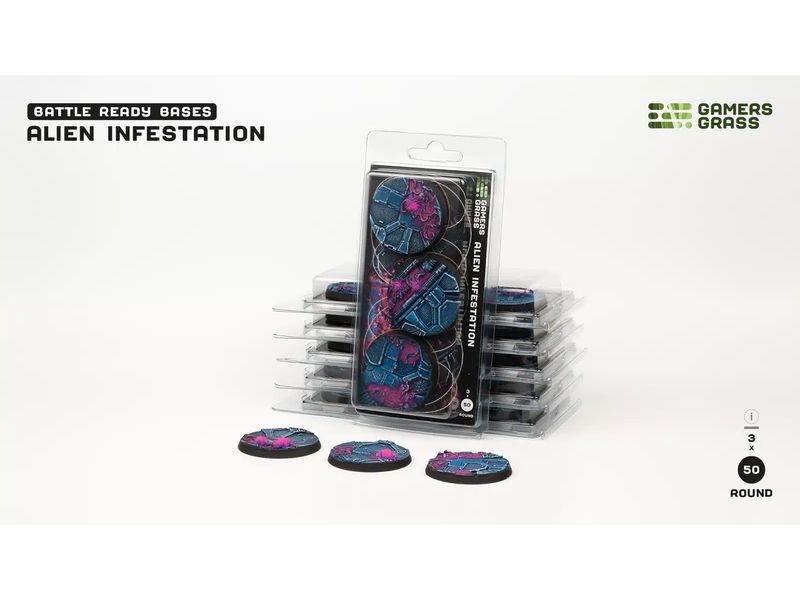GamersGrass Base Alien Infestation round 50 mm (x3) Hochwertige Bases für den Miniaturenbau