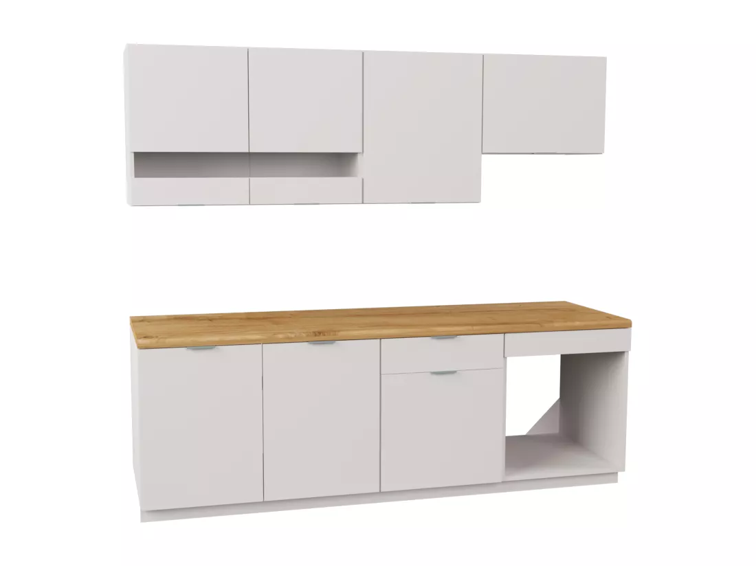 Cuisine complète - Avec plan de travail 200 cm - Blanc et Naturel - CARMEO