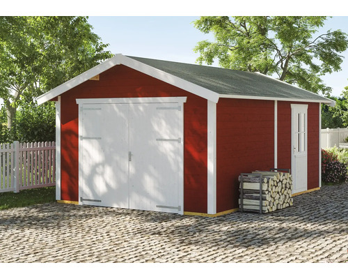 SKAN Varberg 1 enkele garage, hout, 410 x 585 cm, Zweeds rood
