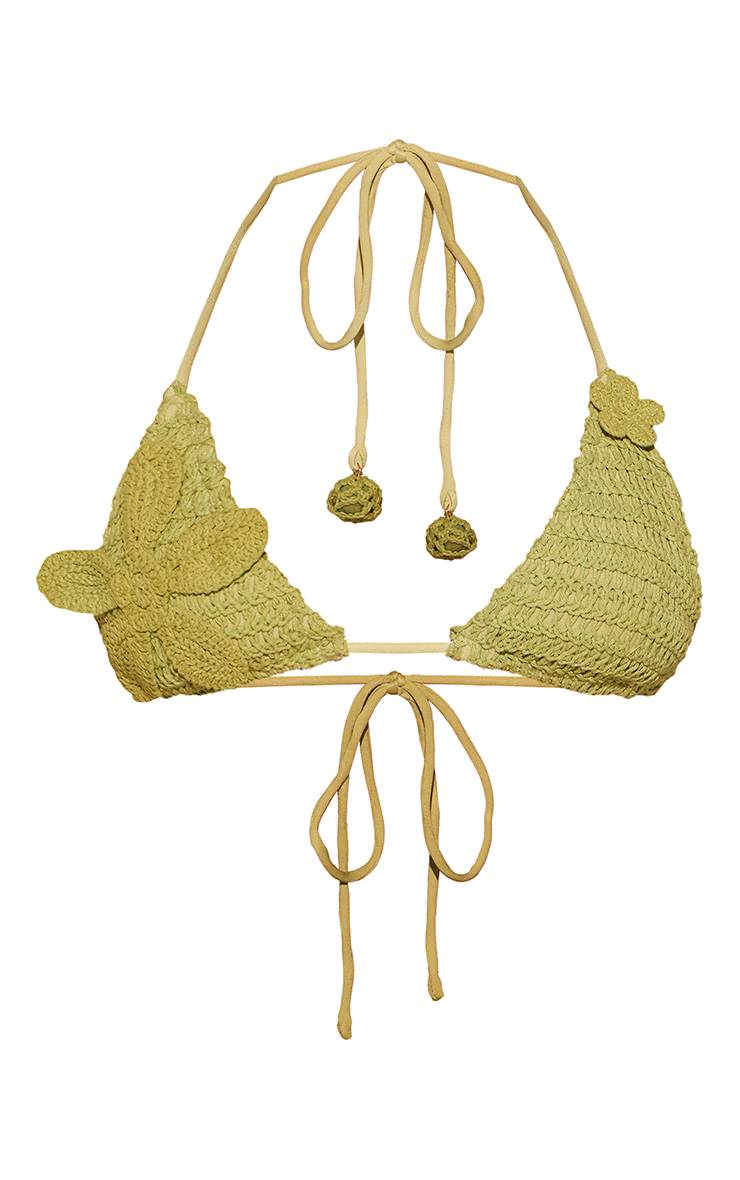 Citron Vert Haut De Bikini Triangle En Crochet Avec Appliqué Fleur