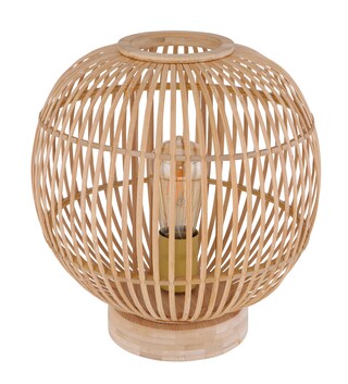 GLOBO Retrofit Tischlampe Hildegard Bambus 30x30cm H33,5cm