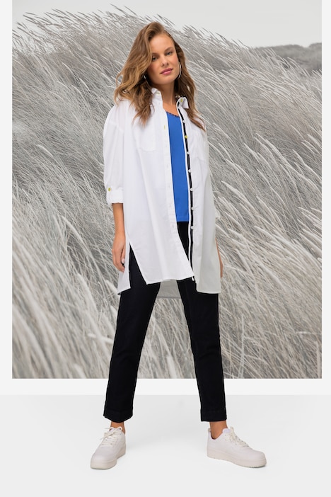 Long Bluse, Hemdkragen, Langarm