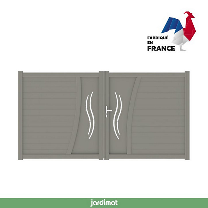 Portail Jardimat battant aluminium Emagny gris quartz - 350 x h.180 cm